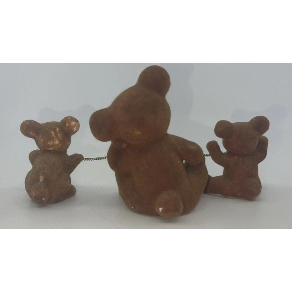 Ceramic Bear Figurines Flocked Brown vintage 1950s Rare‎ MCM Signed 4